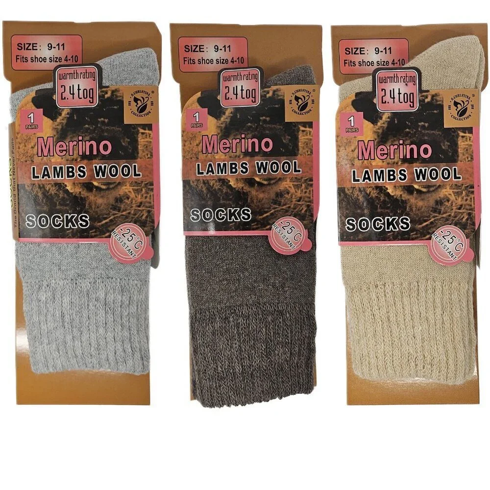 3-Pairs Womens Lamb Wool Socks, Warm Winter Hiking Merino Lamb Wool Socks NWT
